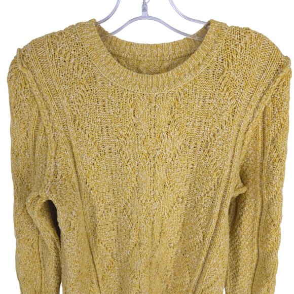 Banana Republic Cable-Knit Crewneck Sweater Marled Yellow Preppy Cheery Cotton M - Picture 10 of 16